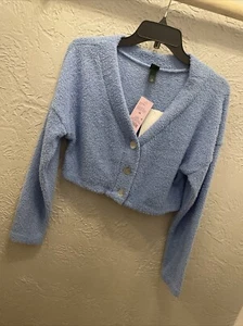 Wild Fable Womens Sweater Size XL Bright Blue Cropped Knit Long Sleeve Casual - Picture 1 of 5