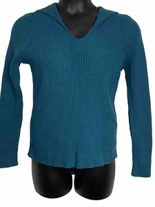 J Jill Teal Ribbed Size Large Soft Cotton Blend Shirt Stitched Sailor Collar - Picture 1 of 10