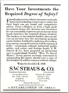 PRINT AD 1929 S W Straus & Co Investment Securities New York Chicago SMALL 3 x 4 - Picture 1 of 3