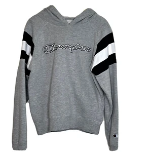 Boys Champion Hoodie Sweatshirt Pullover Large Gray Varsity Stripe Sleeves - Picture 1 of 5