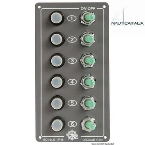 PANNELLO ELETTRICO ELITE 6 INTERRUTTORI PER BARCA, NAUTICA - OSCULATI 1470000 - Foto 1 di 1