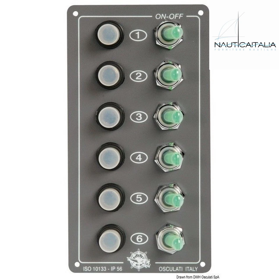 PANNELLO ELETTRICO ELITE 6 INTERRUTTORI PER BARCA, NAUTICA - OSCULATI 1470000 - Immagine 1 di 1