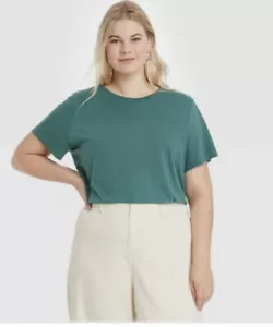 Women’s A New Day Plus Size Slim Fit Short Sleeve Top Green 3X NWT - Picture 1 of 7