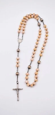 Ancien chapelet argent perles facettées en opaline Lourdes antique rosary - Photo 1/4