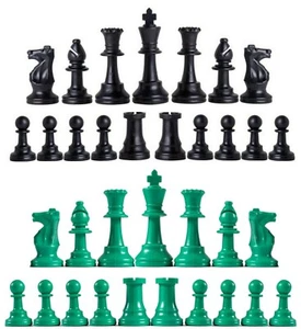 Staunton Triple Weighted Chess Pieces – Full Set 34 Black & Green - 4 Queens - Picture 1 of 3