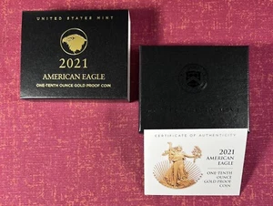 2021 W AMERICAN EAGLE TYPE 2 ONE-TENTH OUNCE $5 GOLD PROOF BOX & COA - NO COINS - Picture 1 of 3