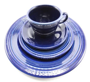 Set of 4 Homer Laughlin China Co Genuine Fiestaware 3 Plates One Cup Blue USA - Picture 1 of 7
