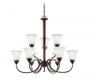 9 Light Chandelier With Shades, Bronze, Kitchen Or Formal Room Lighting, NIB - Picture 1 of 3