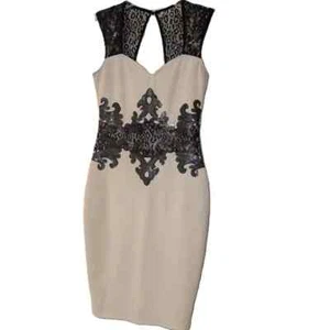 Lipsy London Cream Black Lace Dress Size 6 (UK Size 10) - Picture 1 of 16