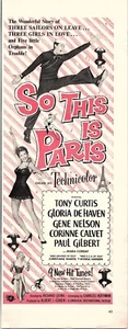 1954 Vintage Print Ad So This Is Paris Movie Starring Tony Curtis Gloria Dehaven - Picture 1 of 2