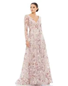 Mac Duggal Rose Pink Floral Embellished Illusion Long Sleeve Gown Sz 10 $798 - Picture 1 of 3