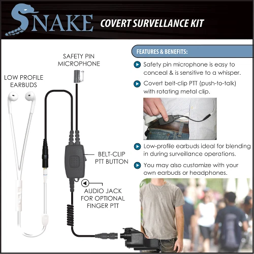 SNAKE Quick Release Ipod-Style Covert Surveillance Earpiece for Motorola XTS - Image 1 of 1