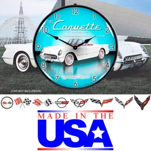 RETRO NOSTALGISCHE 1953 CORVETTE LED BELEUCHTETE MANNSHÖHLE 14" WANDUHR - Bild 1 von 3