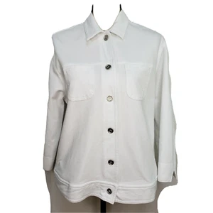 Sun Moda Jacket NWT Women's Large Button Up Pockets Stretch White USA $78 L/S - Picture 1 of 7