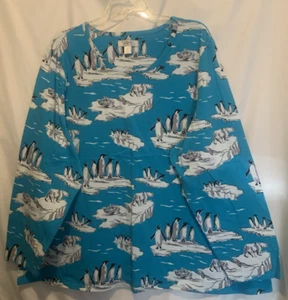 CJ Banks 3X Blue Penguin Print Knit Top, crew neck, long sleeves - NWT - Picture 1 of 3