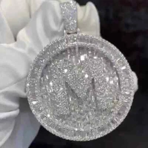 3.30Ct Baguette Cut Real Moissanite Customize Letter Pendant 925 Sterling Silver - Picture 1 of 6