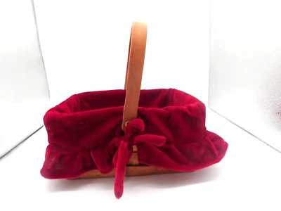 Vintage Splint Wood Basket 10" x 8" x 5" with Red Velvet Liner - Image 1 of 4
