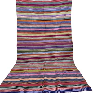 Vintage Bohemian Moroccan Berber Rainbow Rug Handwoven Wool Azilal Kilim Carpet - Picture 1 of 23