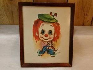 Payaso con gatito estampado enmarcado vintage Dianne Dengel - Imagen 1 de 3