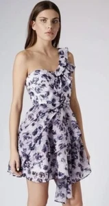 BNWOT TOPSHOP One Ruffle Shoulder Lilac/White/Blue Floral Dress. Size UK 8-10 - Picture 1 of 5