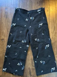 Ann Taylor Side Zip Wide Leg Crop Pant Floral Embroidered Tweed 8 Black 32x24 - Picture 1 of 7