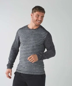 Lululemon Surge Warm Yachtie Stripe Shirt Mens Sz L Long Sleeve Heathered Gray - Picture 1 of 15