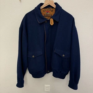 VTG Cutter & Buck Wool Bomber Jacket Men XL Leather Trim Flannel Lined READ - Picture 1 of 24