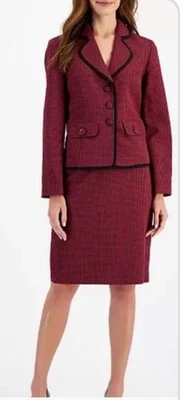 Le Suit Jacket/Skirt Suit, Bordeaux Multi-2PC Women’s Size8 Three Buttons Suit - Image 1 of 4