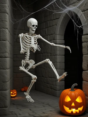 5ft White Poseable Skeleton Decoration, Halloween Outdoor Decor