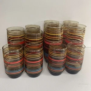 11 Vintage Mcm Multi Colored Striped Tumbler Drinking Glasses 3 Sizes 6", 5", 4" - Picture 1 of 10