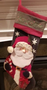 Calza natalizia vintage 29" rosso verde mirtillo 3D con ricamo edera, Babbo Natale - Foto 1 di 7