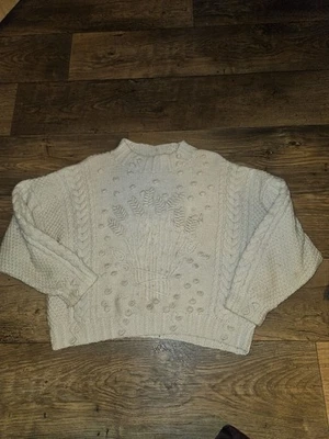 Vintage Cream Aran-Style Bobble Knit Jumper – Wheat Sheaf Design Medium - Image 1 of 4