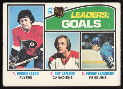 1976-77 O-Pee-Chee #1 '75-'76 Leaders: Goals (Leach/Lafleur/Larouche) VG-VGEX - Image 1 of 2