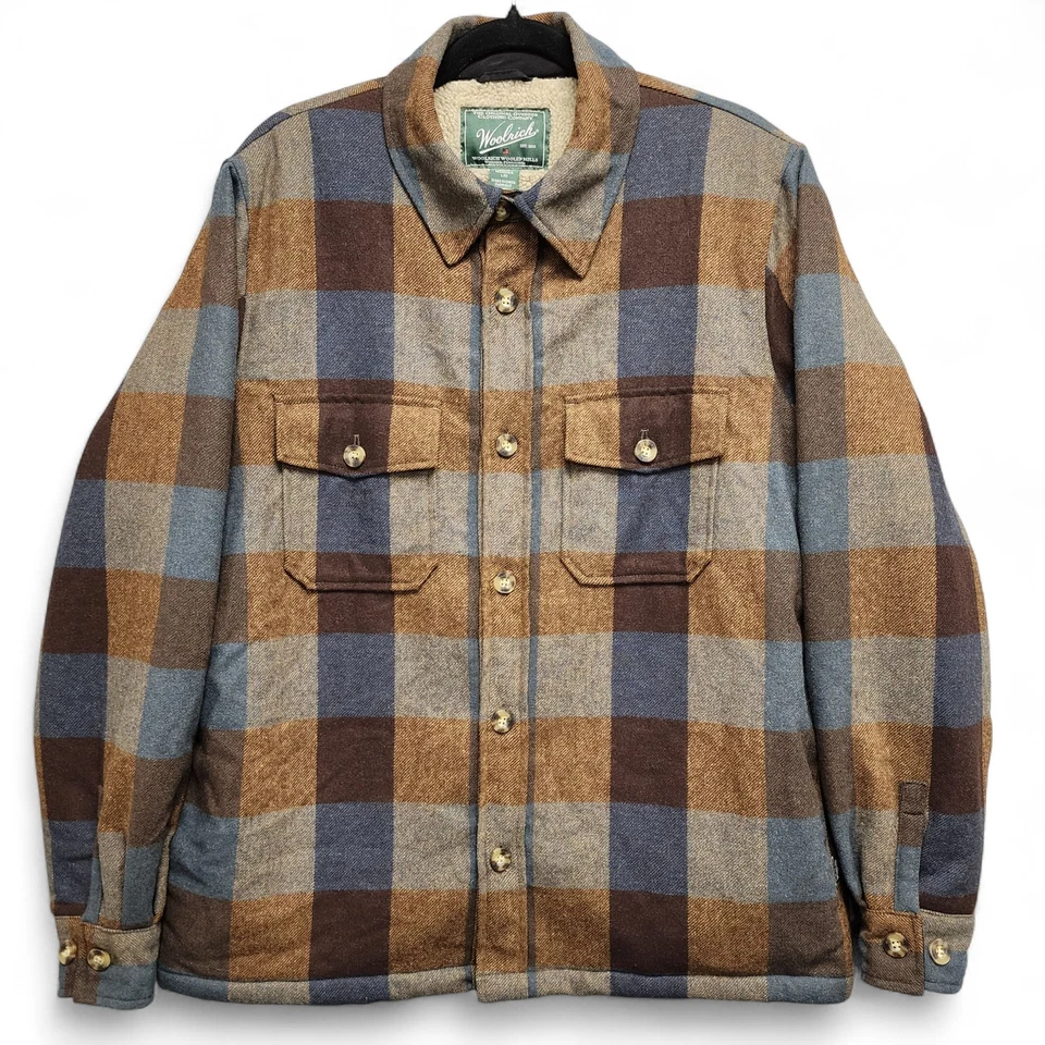 Chaqueta de franela forrada Woolrich Sherpa para hombre grande a cuadros lana mezcla de nailon Foto 1 de 4