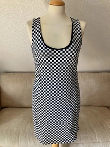 Melrose Stylish Women's Stretch Dress Size L Black/White Checked Sexy Neckline - Picture 1 of 17