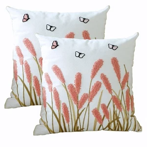 Embroidered Pillow Covers 18x18 Inch Set of 2, Pastel Floral Throw Pillow Covers - Picture 1 of 9
