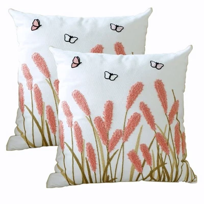 Embroidered Pillow Covers 18x18 Inch Set of 2, Pastel Floral Throw Pillow Covers - Image 1 of 4