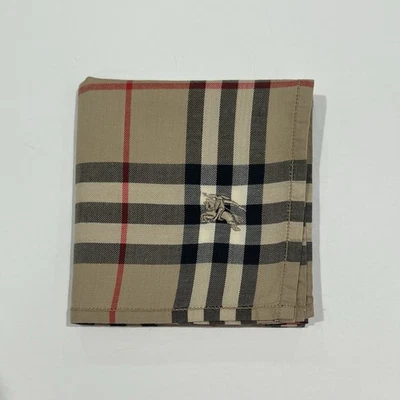 Lenço Burberry Vintage Marrom Xadrez e Xadrez Masculino Bolso Quadrado Algodão 18"" - Imagem 1 de 4