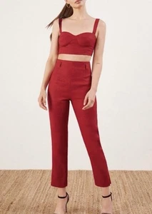 Reformation Saldana Two Piece Matching Set Red High Waisted Pants Size 6 Linen - Picture 1 of 14