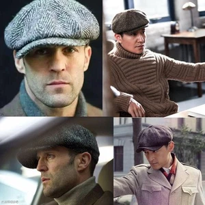 Mens Baker Boy Newsboy Flat Cap Gatsby Melton Wool Peaky Blinders Style Hat - Picture 1 of 9