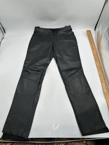 Guess 100 % Lederhose schwarz Reißverschluss Saum niedriger Bund gerades Bein gefüttert Y2k Moto Gr. 4 - Bild 1 von 17
