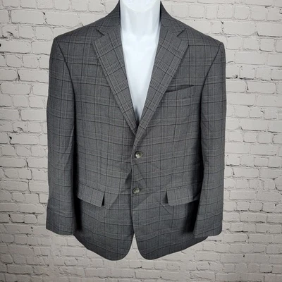 Geofrrey Beene Grey Check 2 Button Single Vented Notch Blazer Sport Coat 38S - Image 1 of 4
