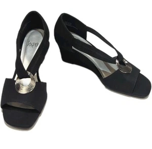 Impo Verla Shoes Women's Size 8M Black Crepe Fabric Elastic Wedge Dress NIB - Bild 1 von 8
