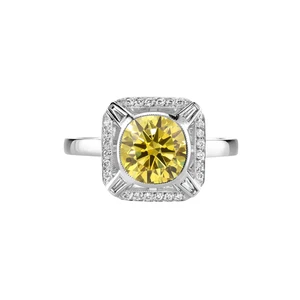 Round Cut Diamond Ring Fancy Intense Yellow 14K White Gold 1.90 Ct IGI Lab Grown - Picture 1 of 10