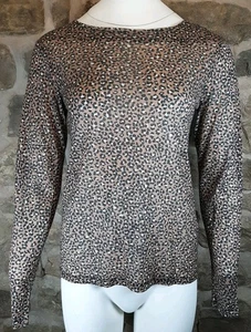 L.K Bennett Leopard Print Fine Knit Jumper Small Brown Wool Lyocell T-shirt  - Picture 1 of 7