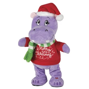 14" Animated Merry Christmas Sweater Hippo Plush w/ Sound Indoor Holiday Decor - Picture 1 of 8