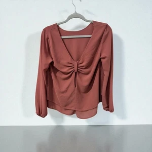Rust Pink Long-Sleeve Blouse with Open Back Detail By Miami S - Picture 1 of 5