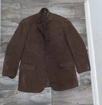Andrew Fezza Sports Coat Blazer Lambswool Houndstooth Brown Business - Image 1 of 4