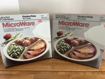 Vintage Anchor Hocking MicroWare Divided Plate w/Cover PM486/T1  LOT of 2 *SEE* - Image 1 of 4