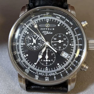 Reloj ZEPPELIN 100 Años Cronógrafo 7680 Esfera Negra Alemán Funcionando Japón - Imagen 1 de 9